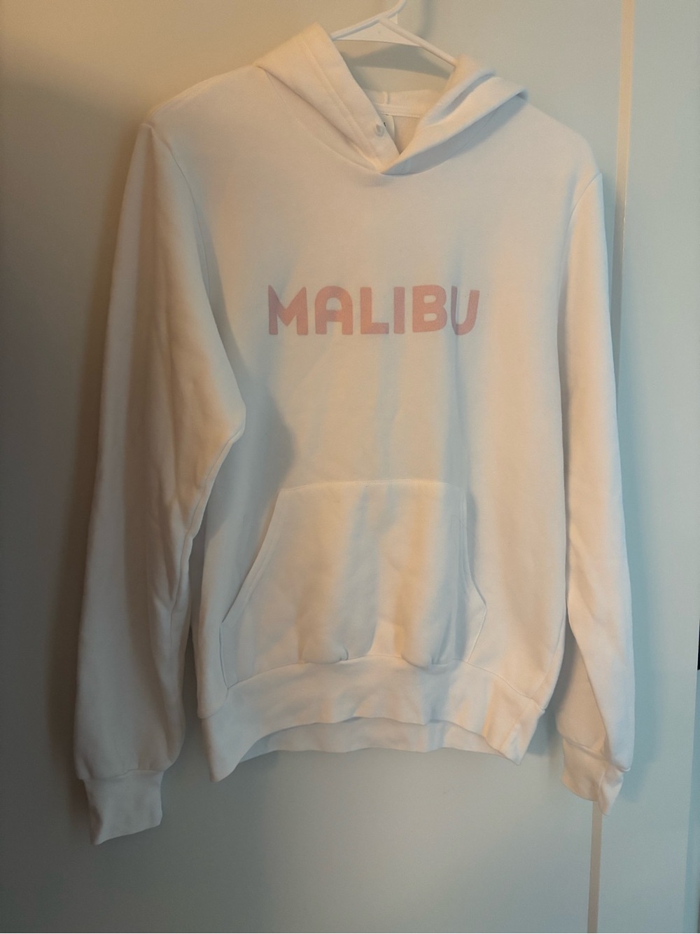 Bella Canvas White Crewneck Hoodie with Pink MALIBU Logo